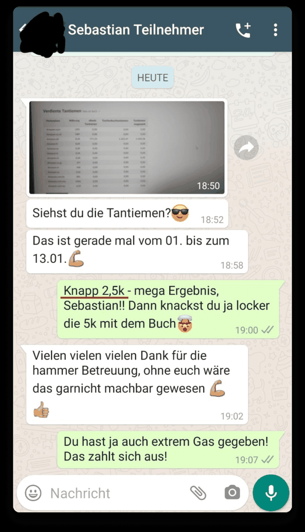 WhatsApp-Nachweis: 2.500 € in 13 Tagen